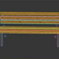 Wooden Bench With Yellow Slats And Metal Support Legs For Outdoor Use