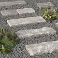Natural Garden Path With Stone Slabs Pebble Ground And Green Plants