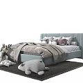 Light Blue Children's Bed With Pillows Blanket Plush Deer Whale Toys Nightstand And Rug