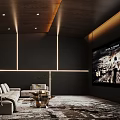 Modern Home Theater Interior Design With Large Screen TV Sofa And Plush Rug