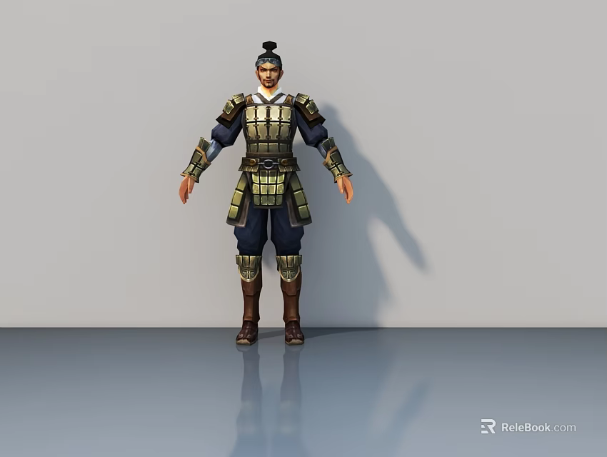 Ancient Warrior Game Character With Detailed Armor And Traditional Costume 3d model 
