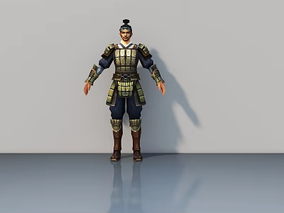 Ancient Warrior Game Character With Detailed Armor And Traditional Costume 3d model