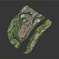 3D Village Terrain Model With Red Roof Buildings Green Vegetation And Roads
