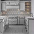 Modern Open Kitchen Interior With Gray Cabinets Island Wooden Floors And White Brick Backsplash
