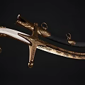 Antique Decorative Sword With Golden Engraved Patterns Lion Head Hilt And Black Scabbard