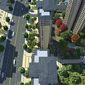 Birds Eye View Urban Planning With High Rise Buildings Roads Greenery And Pond