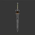 Decorative Medieval Sword With Gemstone Hilt And Intricate Blade Patterns 3d model