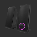 Black Speakers With Pink Circular Light Modern Sleek Design And Stylish Look