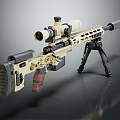 Tan Tactical Rifle With High Power Scope Adjustable Tripod Ergonomic Grip And Magazine