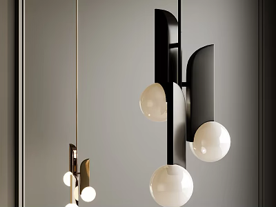 Modern Geometric Pendant Light With Black Metal Frame And White Glass Balls 3d model
