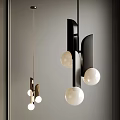 Modern Geometric Pendant Light With Black Metal Frame And White Glass Balls