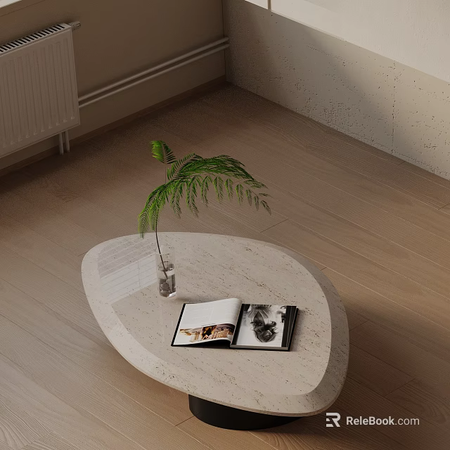 Modern Sofa And Coffee Table Set In Living Room With Marble Top Books And Plant 3d model 