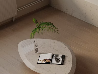 Modern Sofa And Coffee Table Set In Living Room With Marble Top Books And Plant 3d model