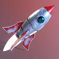Silver Red Rocket Weapon With Blue Circular Window Red Fins And Thruster Flame