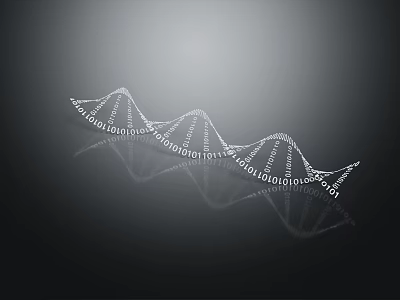 Illuminated White DNA Double Helix Structure On Dark Background With Molecular Strands 3d model