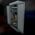 Open Metal Medical Equipment Cabinet with First Aid Kit Instrument Case and Bottles