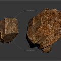 Two Natural Rough Brown Wooden Stone Pieces Displayed on White Background