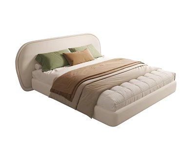 White Kids Bed With Curved Headboard Soft Mattress And Pillows 3d model