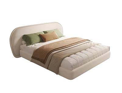 White Kids Bed With Curved Headboard Soft Mattress And Pillows 3d model