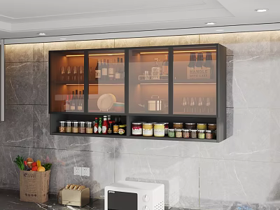 Modern Kitchen Wall Cabinets With Glass Doors Storage For Spice Jars And Wine Bottles 3d model