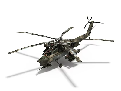 Military Attack Helicopter With Camouflage Paint And Rotor System And Weapon Equipment 3d model