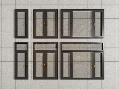 Various Window Styles With Black Frames And Glass Panel Designs 3d model