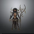 Fantasy Woman With Horns Wings And Ornate Outfit Holding Decorative Staff