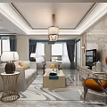 Elegant Modern Living Dining Room Interior With Chandelier Sofa Coffee Table Rug And TV