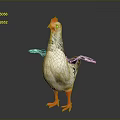 White and Gray Chicken With Orange Comb Outstretched Wings And Orange Feet On Gray Background