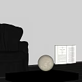 Spherical Table Lamp With Soft Glowing Light Beside Black Leather Sofa And Open Book 3d model