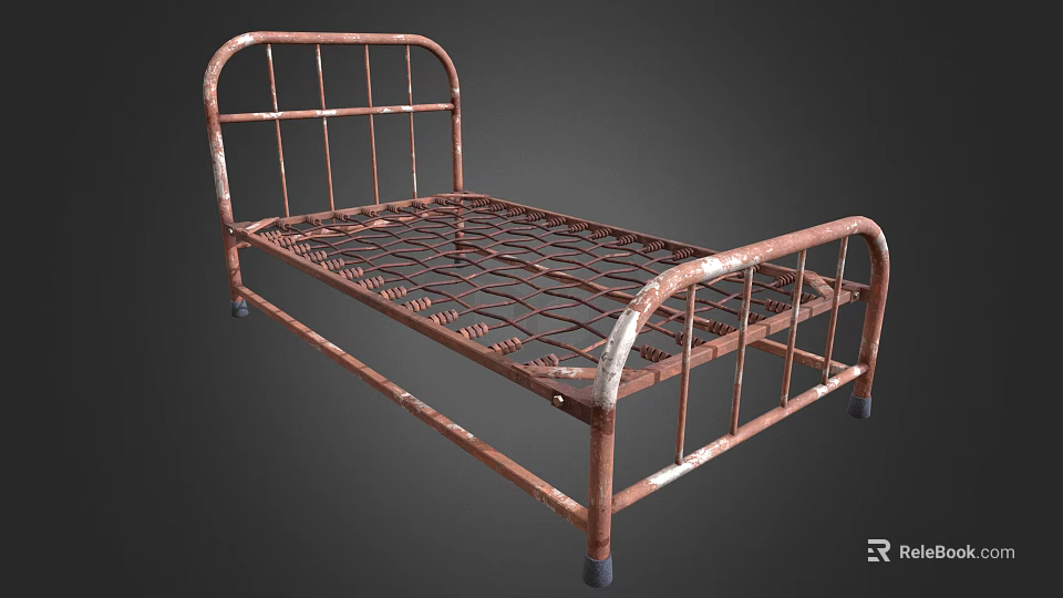 Vintage Rustic Metal Bed Frame With Weathered Design And Classic Structure 3d model