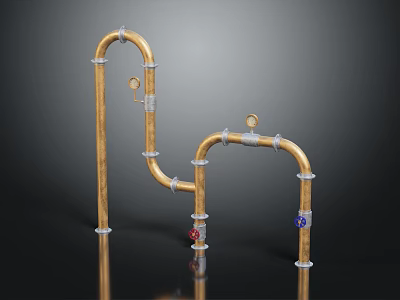 Brass Pipe Structure with Elbow Joints and Colorful Valves Industrial Decorative Design 3d model
