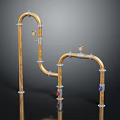 Brass Pipe Structure with Elbow Joints and Colorful Valves Industrial Decorative Design