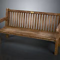 Wooden Outdoor Bench with Slatted Back and Seat and Armrests in Classic Brown Finish