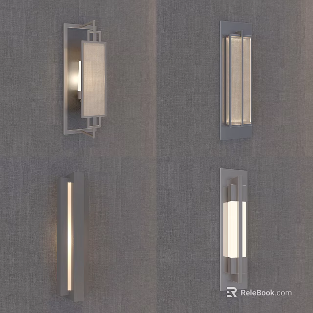 Modern Minimalist Wall Lamps In Four Different Designs On Gray Wall 3d model 