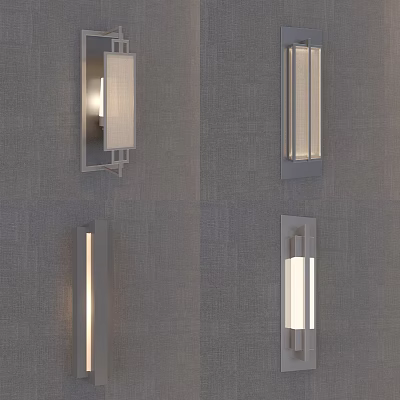 Modern Minimalist Wall Lamps In Four Different Designs On Gray Wall 3d model