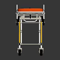 Orange Medical Stretcher With Metal Frame Black Straps Yellow Support Bars And Wheels