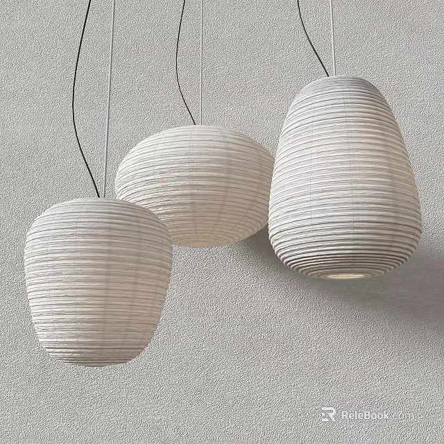 Three White Textured Paper Pendant Lights For Modern Minimalist Interior Design 3d model 