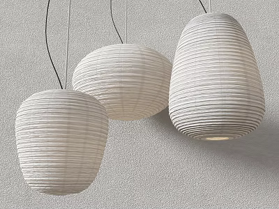 Three White Textured Paper Pendant Lights For Modern Minimalist Interior Design 3d model