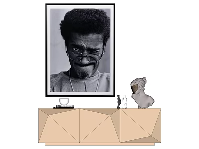 Beige Geometric Cabinet With Black And White Photo Sculpture And Decorative Items 3d model