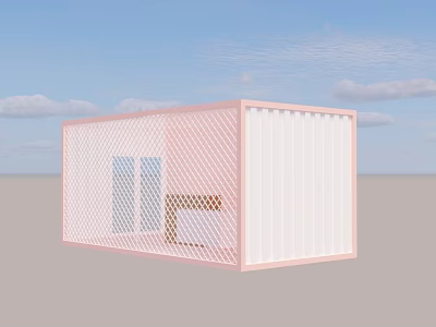 Modern Pink Container Structure With Grid Exterior And White Panel Design 3d model