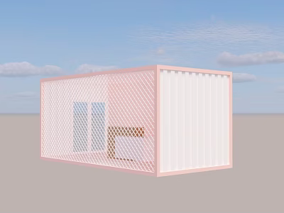 Modern Pink Container Structure With Grid Exterior And White Panel Design 3d model Modern Pink Container Structure With Grid Exterior And White Panel Design 3d model