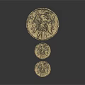 Intricate Sculpture Carving On Three Different Sized Coins With Detailed Engraved Patterns