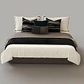 Modern Minimalist Double Bed With White Sheets Dark Comforter Black Gray Geometric Pillows 3d model