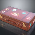 Vintage Leather Suitcase With Decorative Travel Stickers And Brass Lock Details For Living Essentials