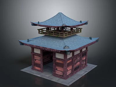 Traditional Chinese Architecture With Two Tiered Blue Tile Roof And Wooden Structure 3d model