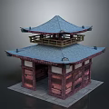 Traditional Chinese Architecture With Two Tiered Blue Tile Roof And Wooden Structure