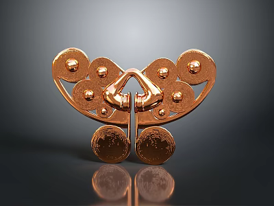 Shiny Copper Butterfly Shaped Household Item With Decorative Circular Dots And Smooth Design 3d model