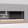 Modern TV Wall Unit With Gray Cabinetry Black Panel And Warm LED Lighting