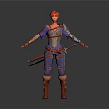 Game Movie Warrior Character Red Hair Purple Blue Outfit Silver Armor Dual Swords Brown Boots